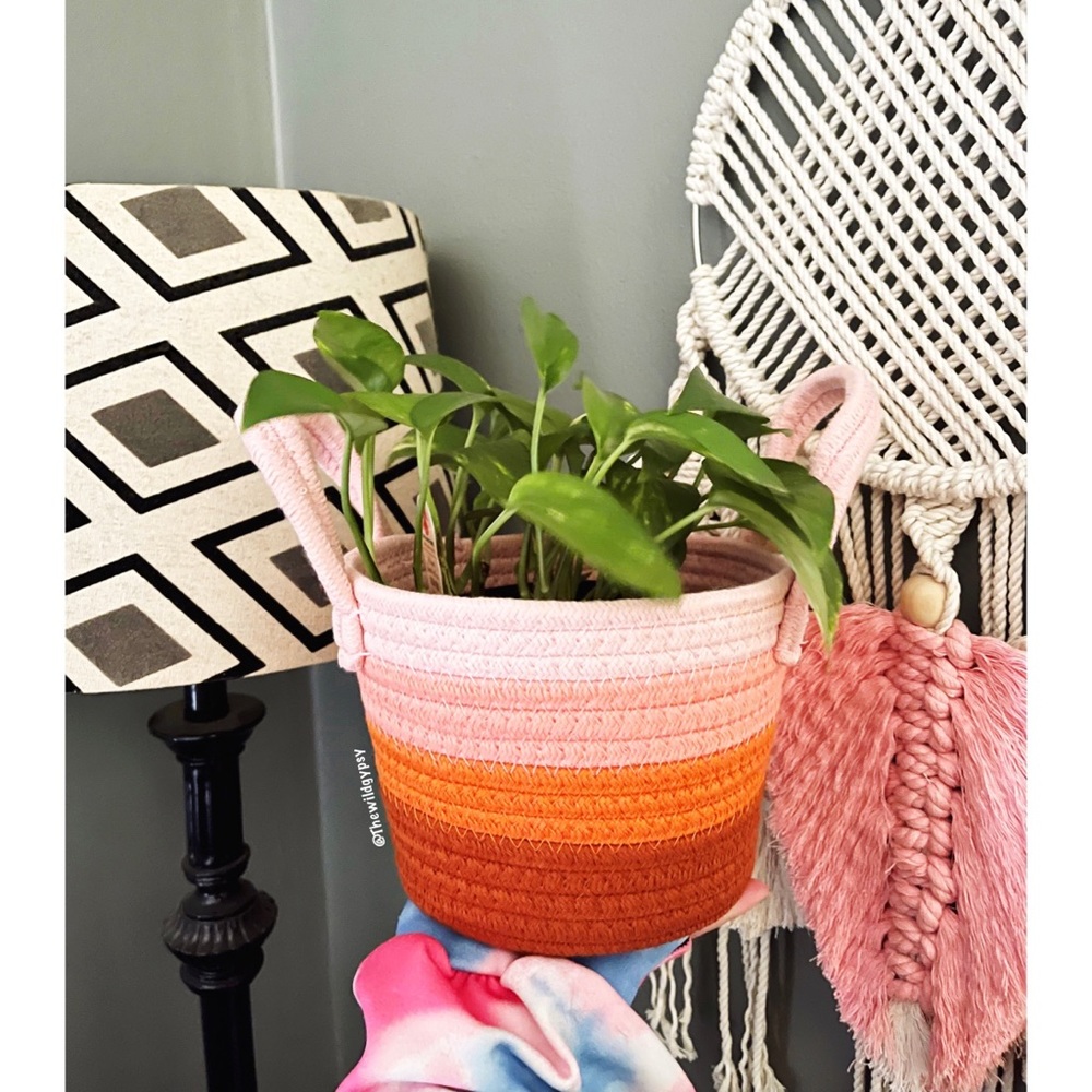 NEW Bohemian woven colorblock planter basket 🪴 - Picture 3 of 6